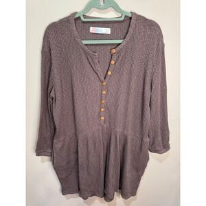 Free People Beach Blossom Button-Up‎ Flowy Slouchy Henley Dress Sz M  Brown